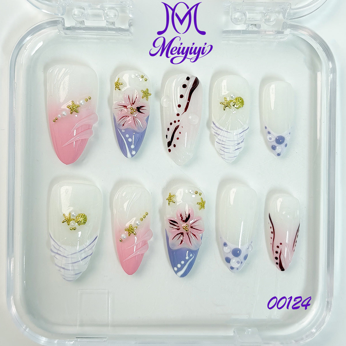 00124-MYY's designer original high-end design customized luxury hand-painted wearable nail art