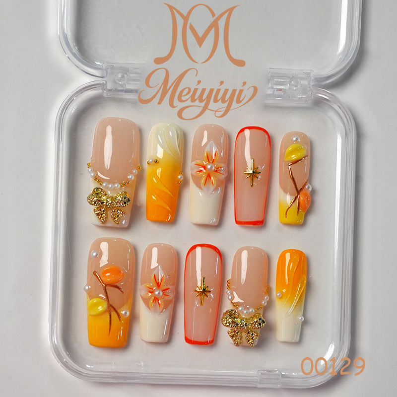 00129-MYY's designer original high-end design customized luxury hand-painted wearable nail art