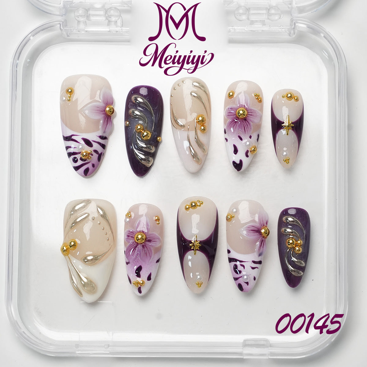 00145-MYY's designer original high-end design customized luxury hand-painted wearable nail art