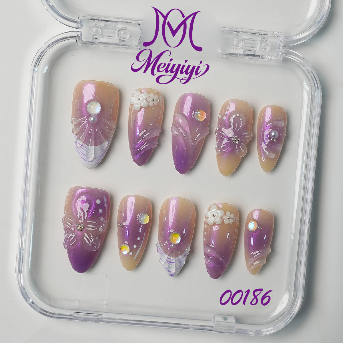 00186-MYY's designer original high-end design customized luxury hand-painted wearable nail art