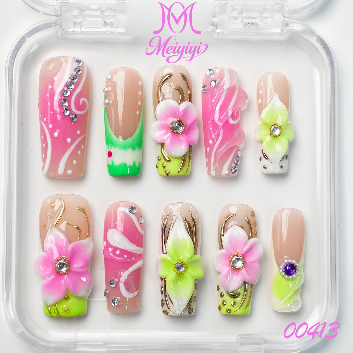00413-MYY's designer original high-end design customized luxury hand-painted wearable nail art