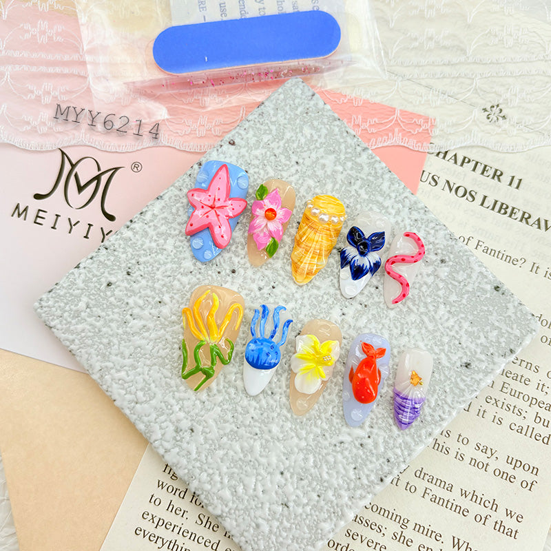6214-MYY's designer original high-end design customized luxury hand-painted wearable nail art