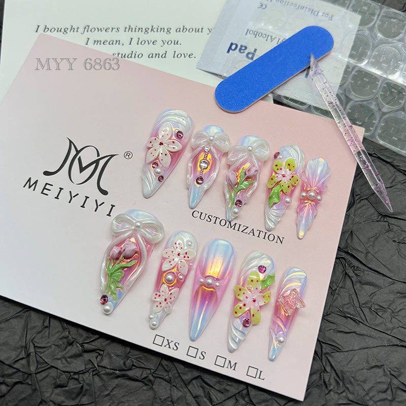 6863-MYY's designer original high-end design customized luxury hand-painted wearable nail art