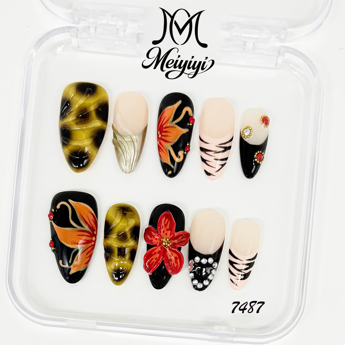 7487-MYY's designer original high-end design customized luxury hand-painted wearable nail art