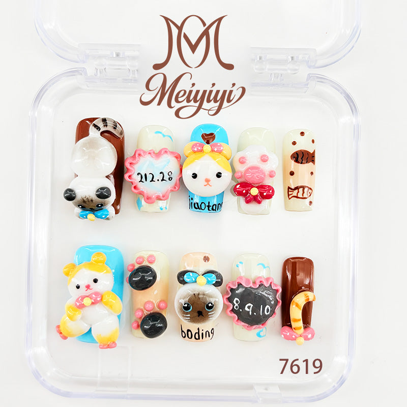 7619-MYY's designer original high-end design customized luxury hand-painted wearable nail art