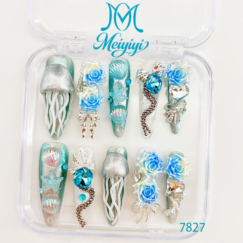 7827-MYY's designer original high-end design customized luxury hand-painted wearable nail art