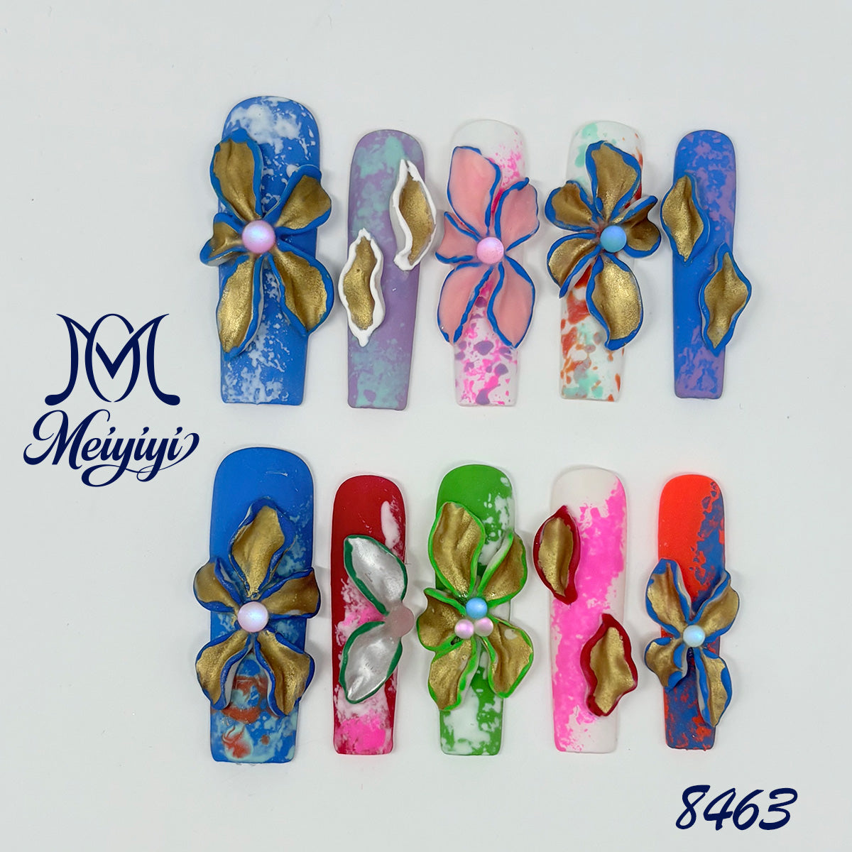 8463-MYY's designer original high-end design customized luxury hand-painted wearable nail art