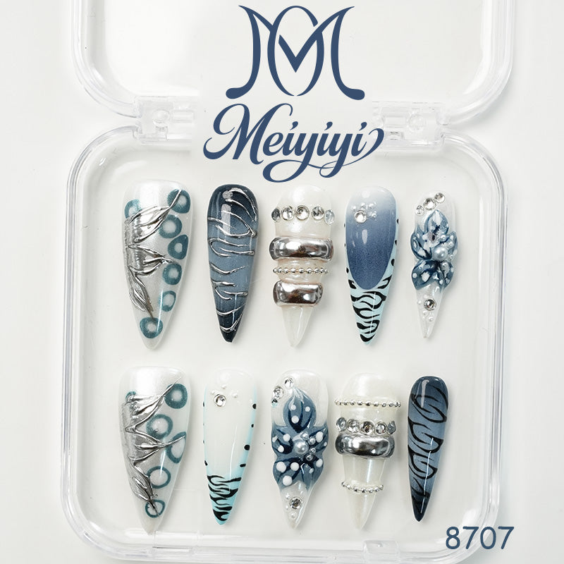 8707-MYY's designer original high-end design customized luxury hand-painted wearable nail art