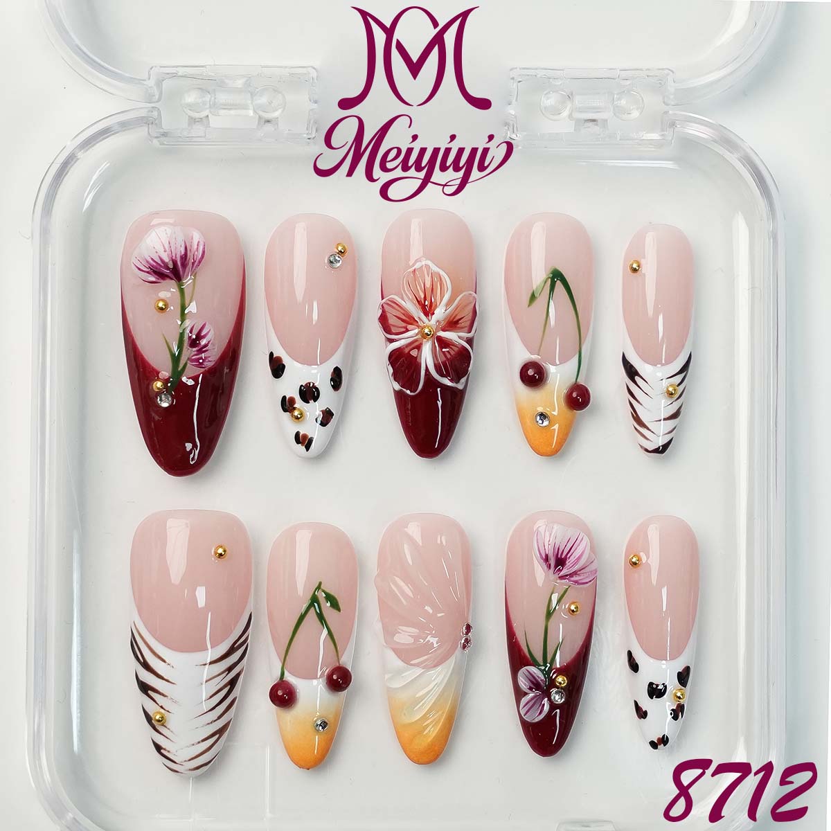 8712-MYY's designer original high-end design customized luxury hand-painted wearable nail art