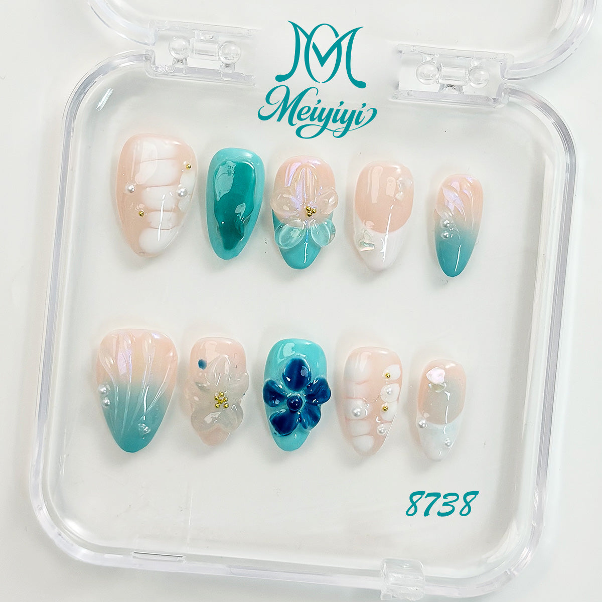 8738-MYY's designer original high-end design customized luxury hand-painted wearable nail art