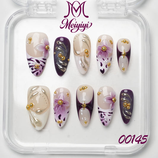 00145-MYY's designer original high-end design customized luxury hand-painted wearable nail art