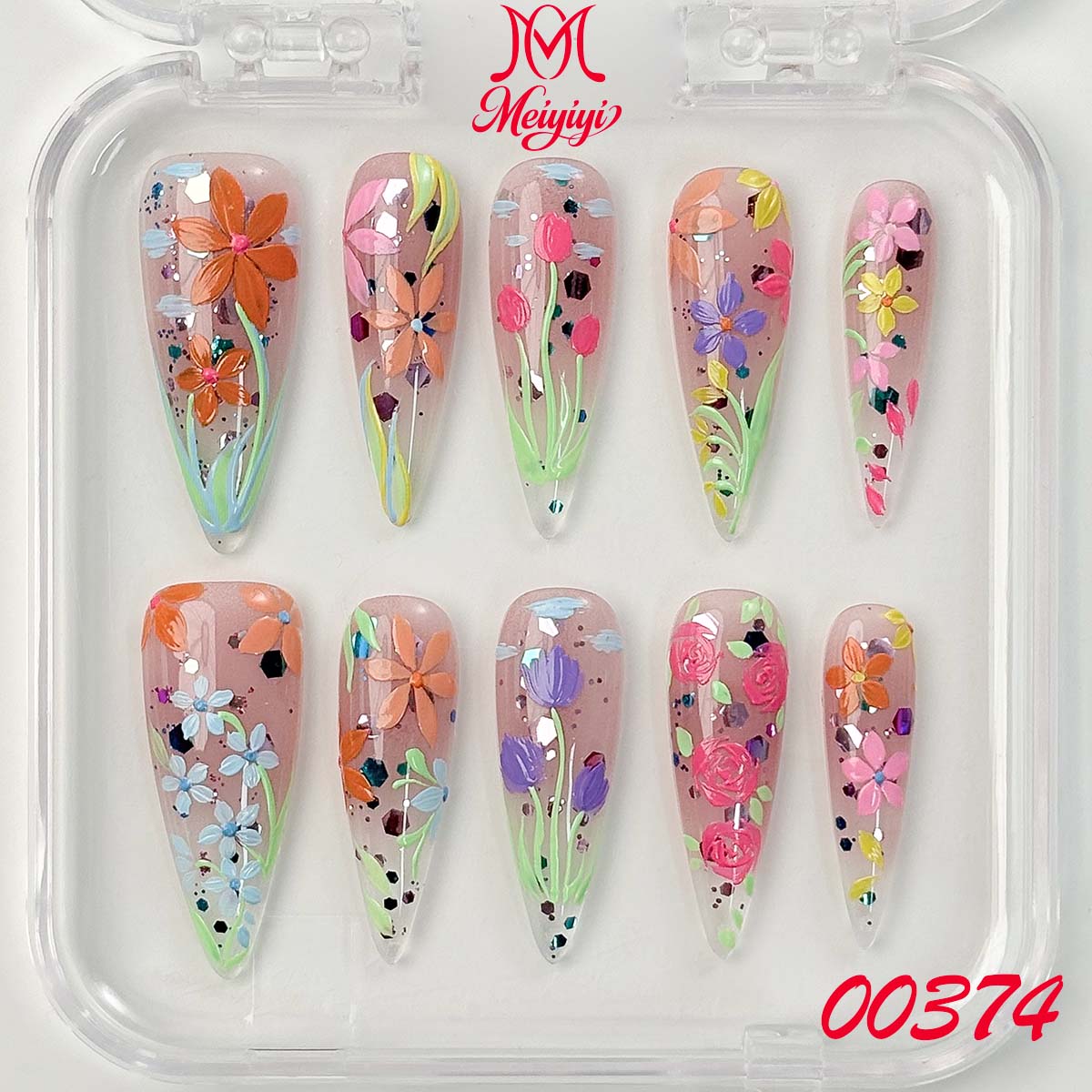 00374-MYY's designer original high-end design customized luxury hand-painted wearable nail art