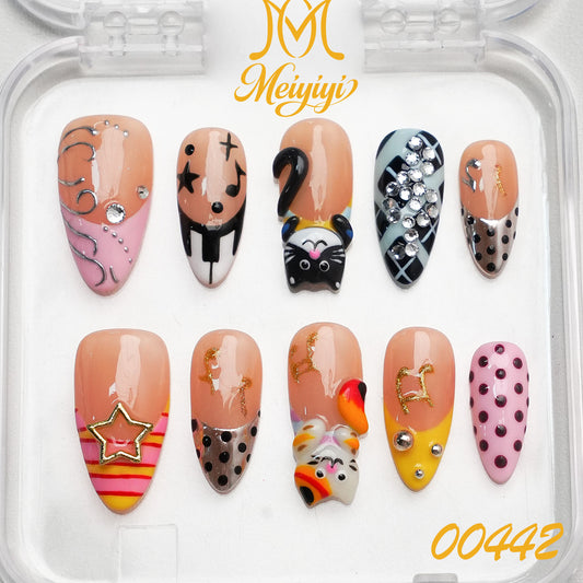00442-MYY's designer original high-end design customized luxury hand-painted wearable nail art