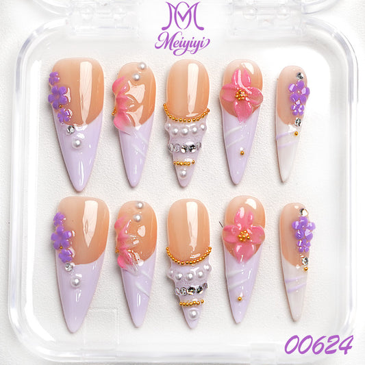 00624-MYY's designer original high-end design customized luxury hand-painted wearable nail art