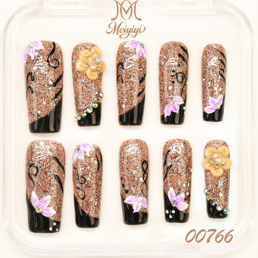 00766-MYY's designer original high-end design customized luxury hand-painted wearable nail art