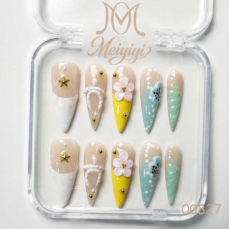 00827-MYY's designer original high-end design customized luxury hand-painted wearable nail art