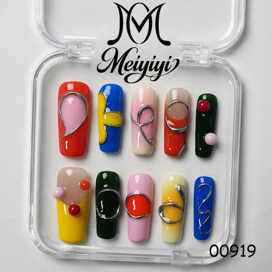 00919-MYY's designer original high-end design customized luxury hand-painted wearable nail art