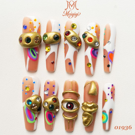 01936-MYY's designer original high-end design customized luxury hand-painted wearable nail art