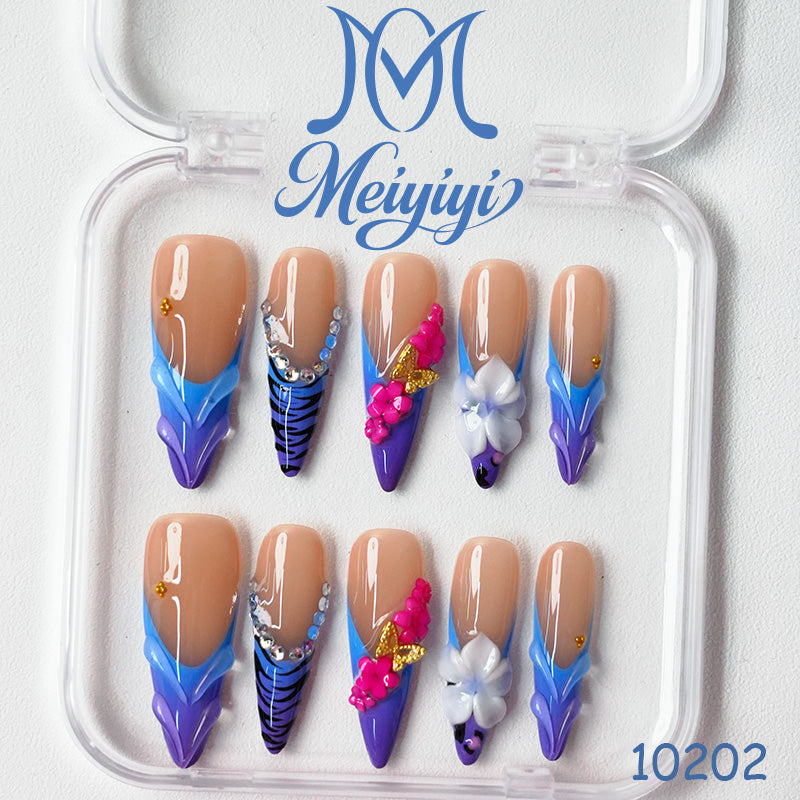 10202-MYY's designer original high-end design customized luxury hand-painted wearable nail art