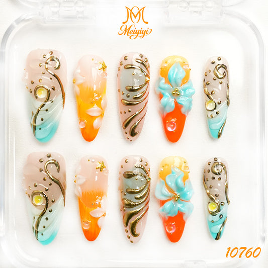 10760-MYY's designer original high-end design customized luxury hand-painted wearable nail art