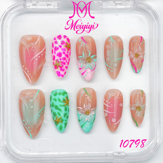 10798-MYY's designer original high-end design customized luxury hand-painted wearable nail art