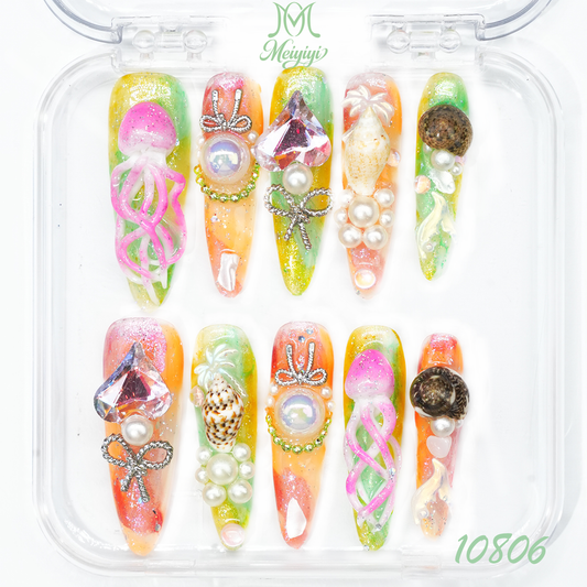 10806-MYY's designer original high-end design customized luxury hand-painted wearable nail art