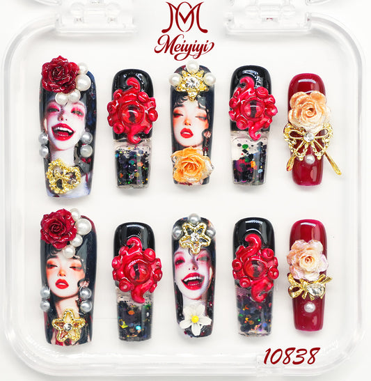 10838-MYY's designer original high-end design customized luxury hand-painted wearable nail art