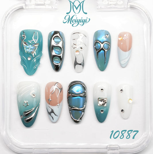 10887-MYY's designer original high-end design customized luxury hand-painted wearable nail art