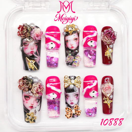 10888-MYY's designer original high-end design customized luxury hand-painted wearable nail art