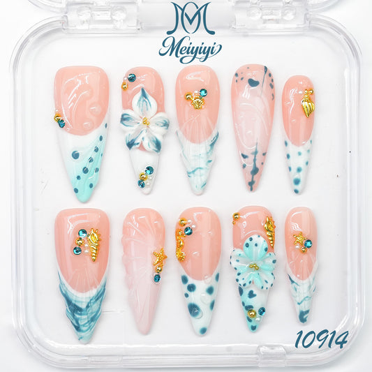 10914-MYY's designer original high-end design customized luxury hand-painted wearable nail art