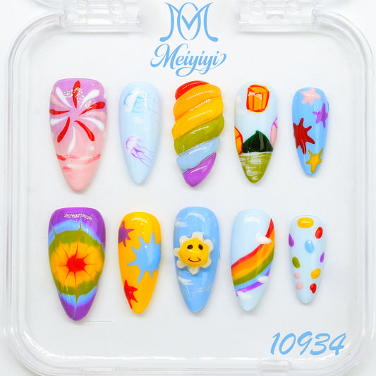 10934-MYY's designer original high-end design customized luxury hand-painted wearable nail art