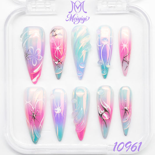 10961-MYY's designer original high-end design customized luxury hand-painted wearable nail art