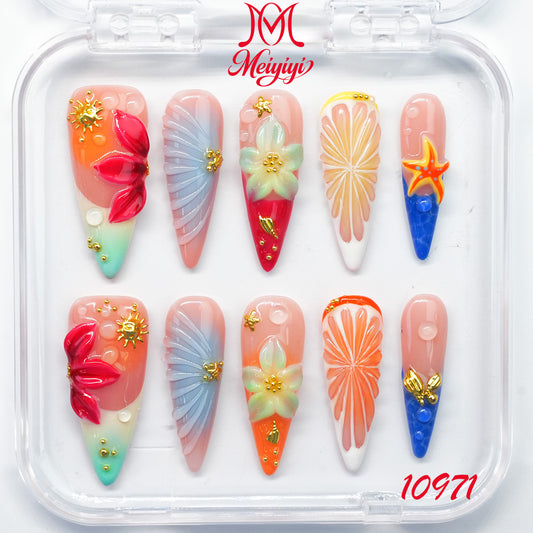 10971-MYY's designer original high-end design customized luxury hand-painted wearable nail art
