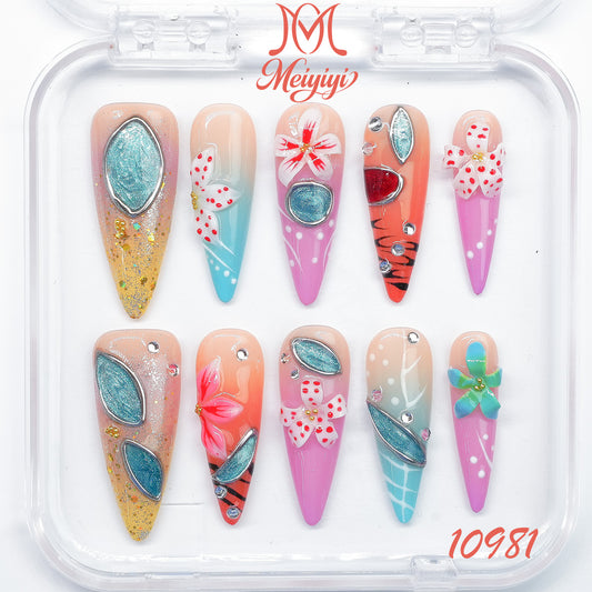 10981-MYY's designer original high-end design customized luxury hand-painted wearable nail art