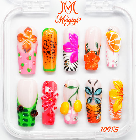 10985-MYY's designer original high-end design customized luxury hand-painted wearable nail art