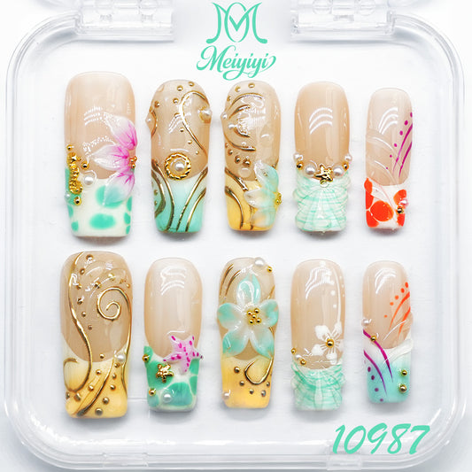 10987-MYY's designer original high-end design customized luxury hand-painted wearable nail art