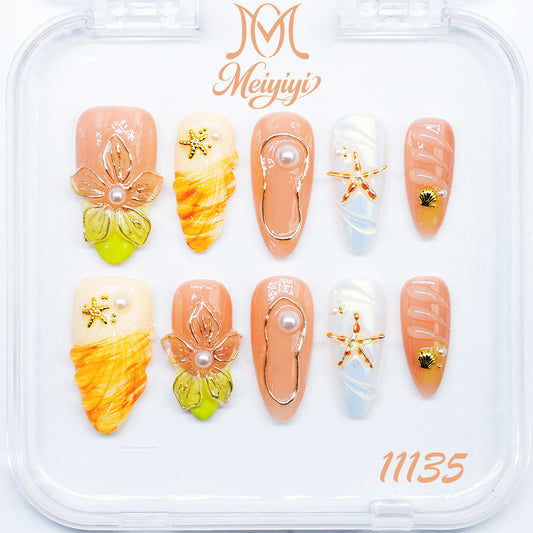 11135-MYY's designer original high-end design customized luxury hand-painted wearable nail art