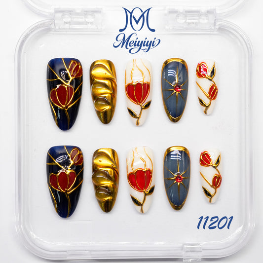 11201-MYY's designer original high-end design customized luxury hand-painted wearable nail art