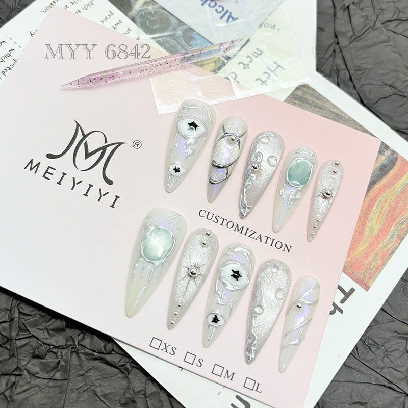 6842-MYY's designer original high-end design customized luxury hand-painted wearable nail art