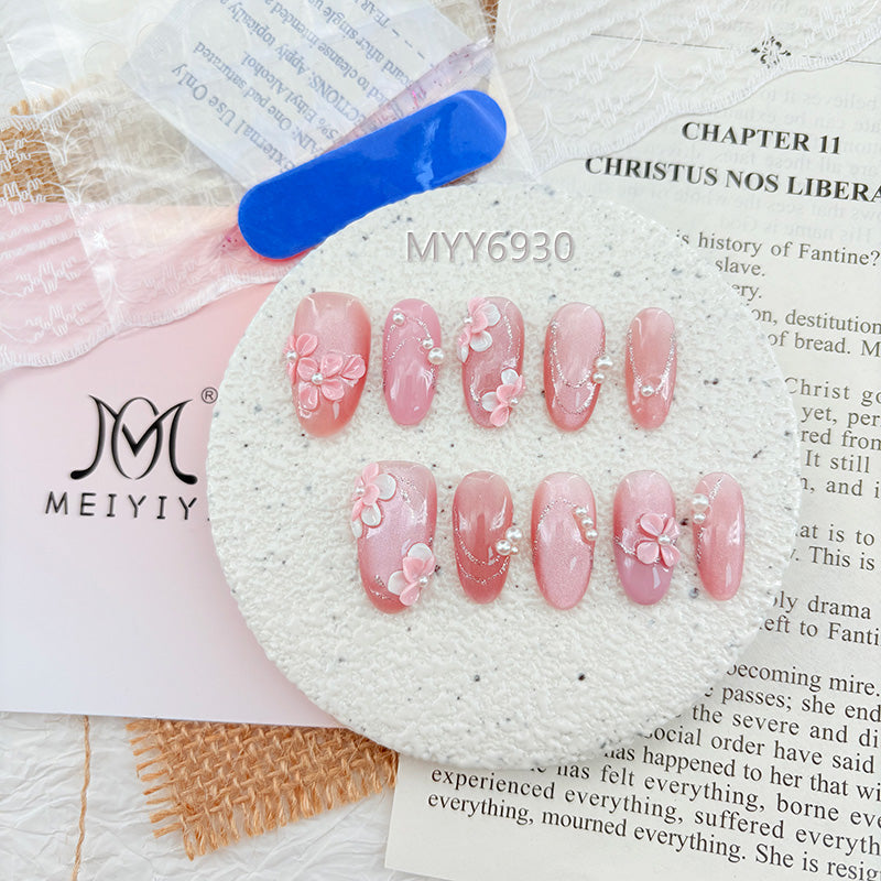 6930-MYY Original Pink Sweet Cat Eye 3D Petal Removable Wearable Nail