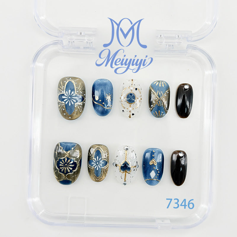 7346-MYY's designer original high-end design customized luxury hand-painted wearable nail art