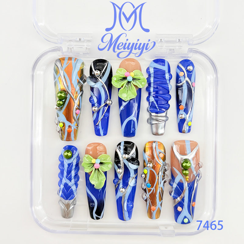 7465-MYY's designer original high-end design customized luxury hand-painted wearable nail art