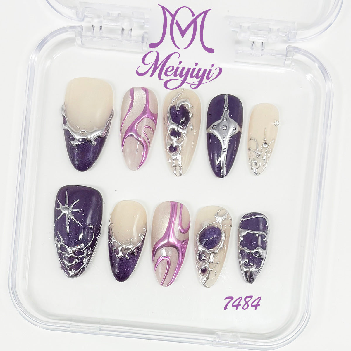 7484-MYY's designer original high-end design customized luxury hand-painted wearable nail art