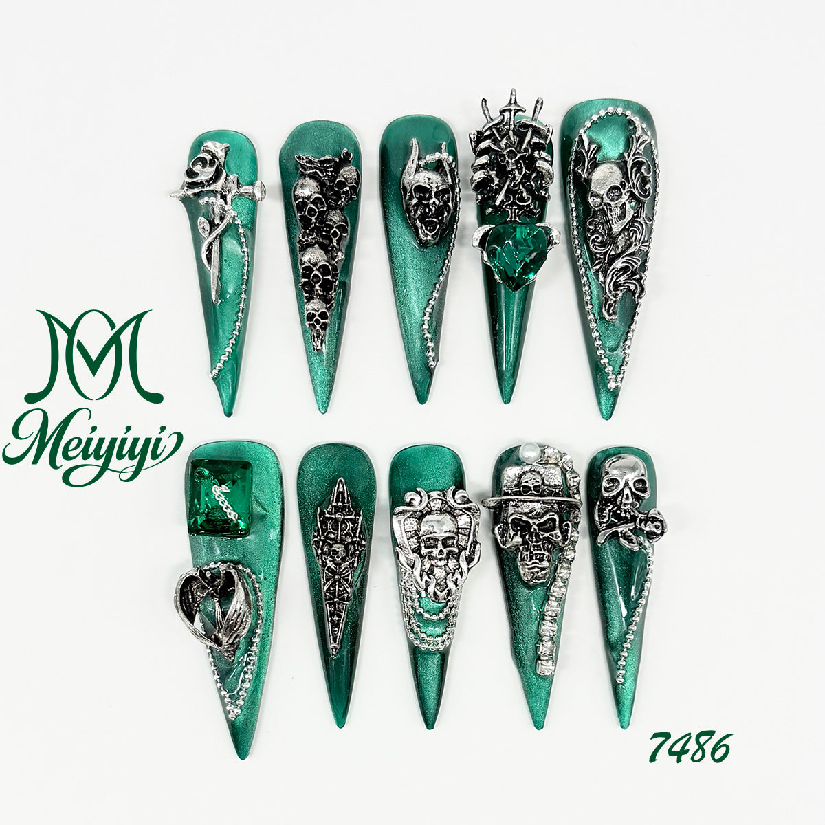 7486-MYY's designer original high-end design customized luxury hand-painted wearable nail art