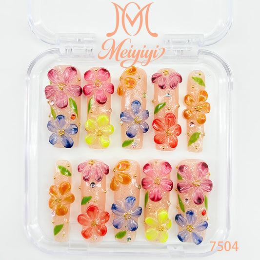 7504-MYY's designer original high-end design customized luxury hand-painted wearable nail art