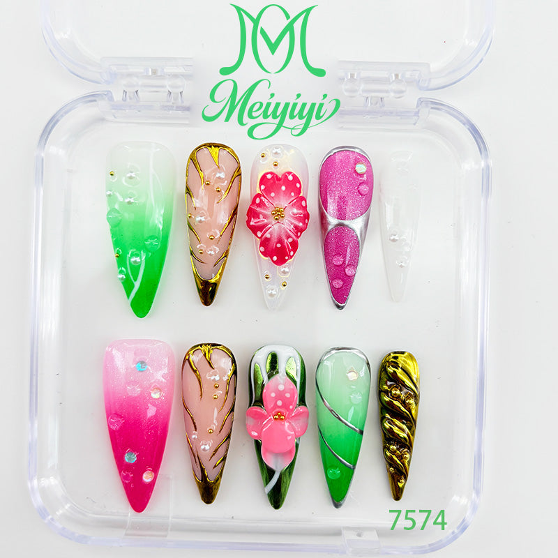 7574-MYY's designer original high-end design customized luxury hand-painted wearable nail art