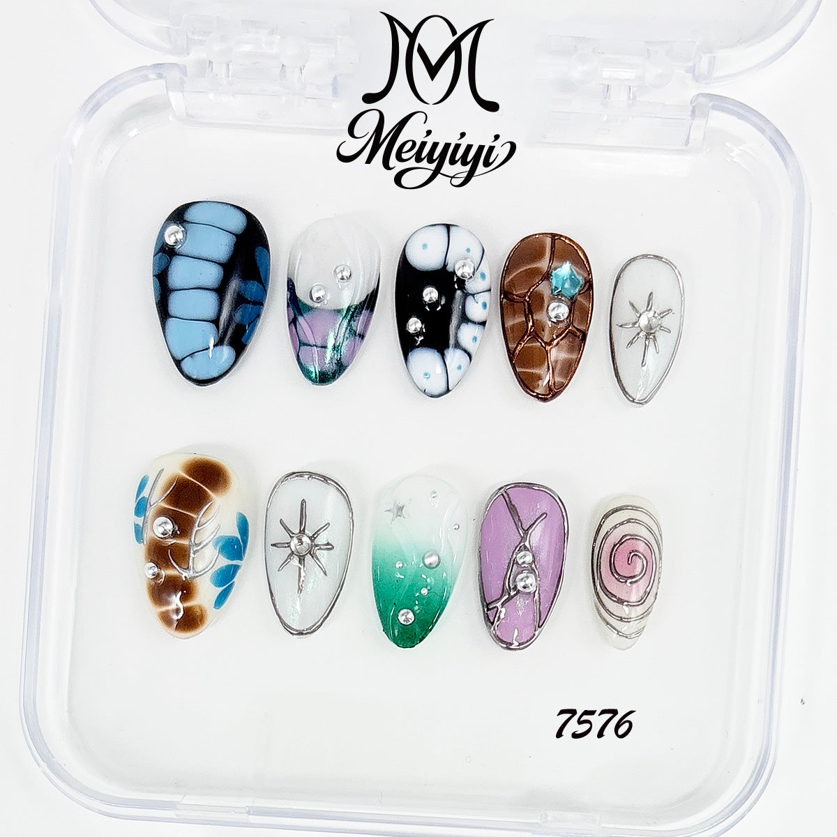 7576-MYY's designer original high-end design customized luxury hand-painted wearable nail art