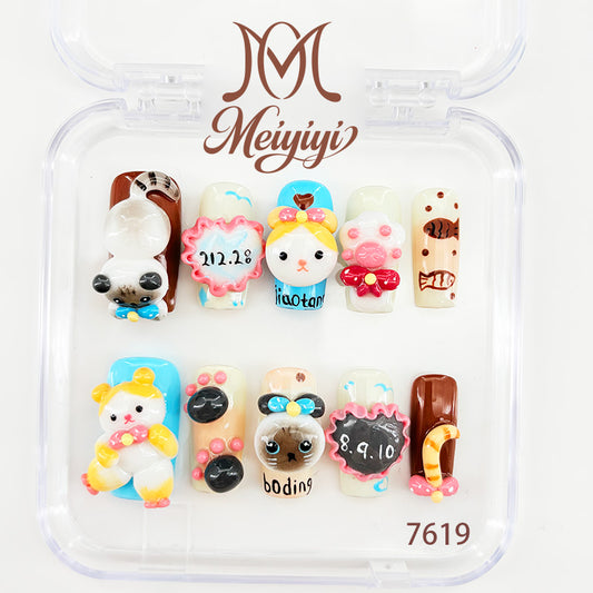 7619-MYY's designer original high-end design customized luxury hand-painted wearable nail art