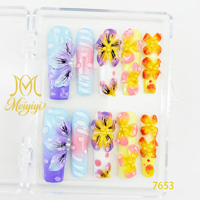 7653-MYY's designer original high-end design customized luxury hand-painted wearable nail art