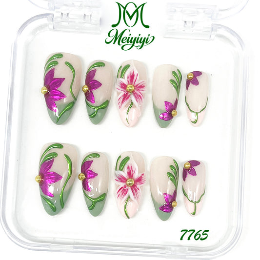 7765-MYY's designer original high-end design customized luxury hand-painted wearable nail art